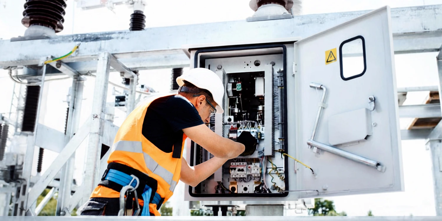 man working on generator enclosure